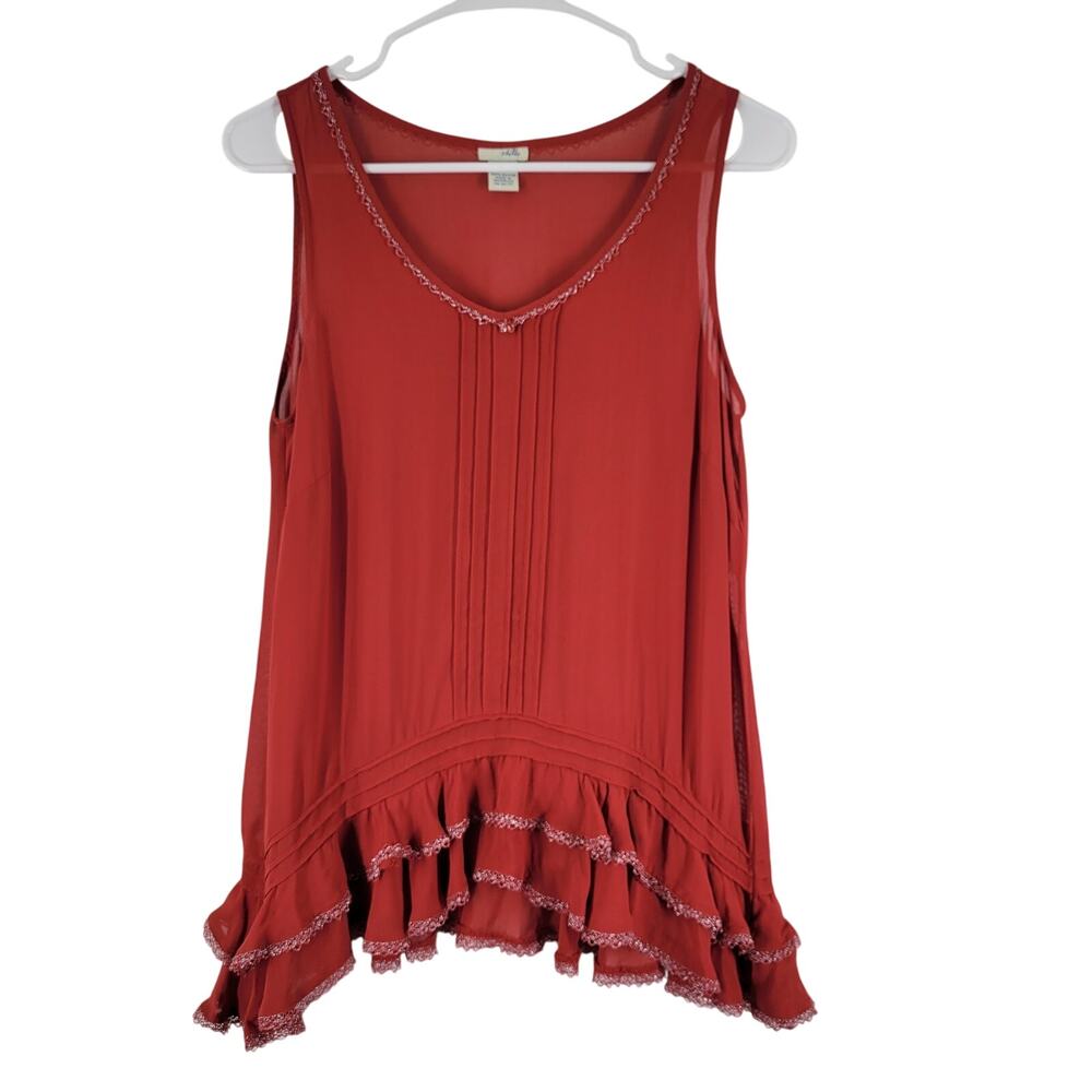 Odille Anthropologie BOHO Sheer Ruffle Blouse Top Womens 6 Romantic Fairy Orange